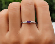 Amethyst Baguette Birthstone Ring - Purple Stone Ring For Mom - Dainty Stacking Ring For Women - February Gemstone Minimalist Ring