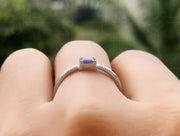 Amethyst Baguette Birthstone Ring - Purple Stone Ring For Mom - Dainty Stacking Ring For Women - February Gemstone Minimalist Ring