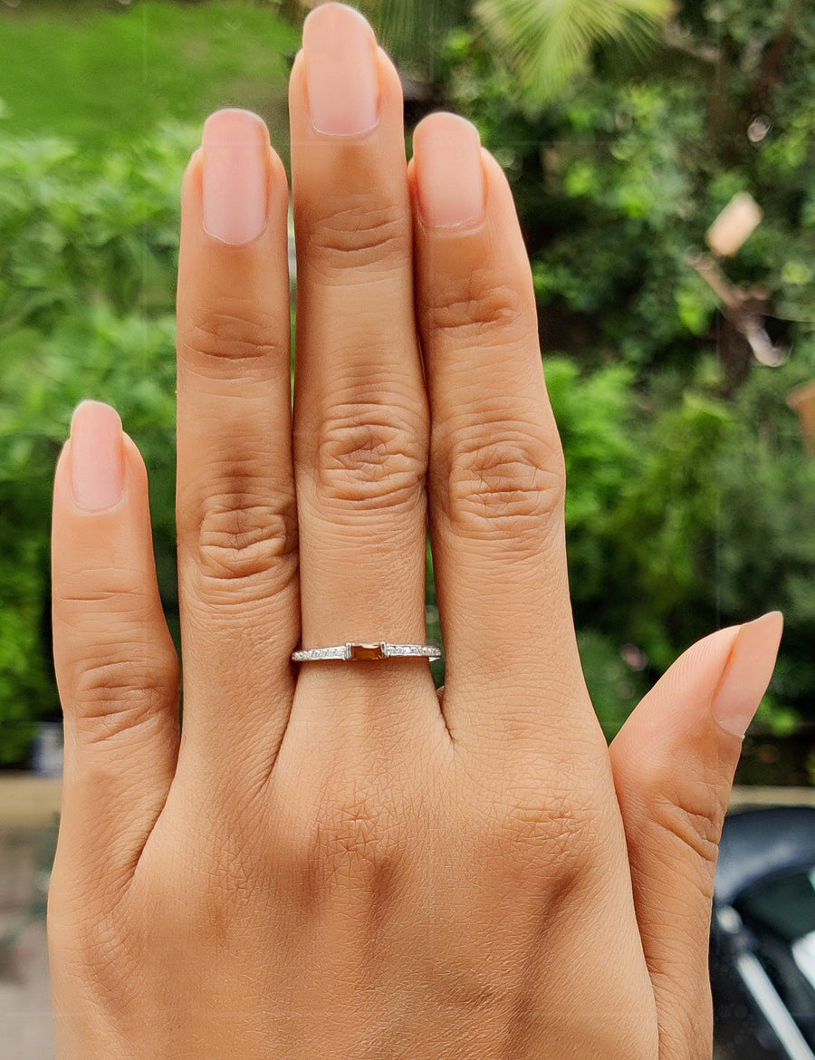 Sunny Glow: Citrine November Birthstone Ring for Women - Yellow Gemstone Baguette Ring, Dainty Personalized Stackable Ring, Minimalist Jewelry