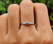 March Birthstone Elegance: Minimalist Baguette Aquamarine Ring for Mom