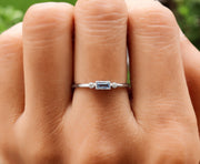 March Birthstone Elegance: Minimalist Baguette Aquamarine Ring for Mom