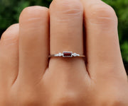 January Birthstone Beauty: Dainty Baguette Garnet Stacking Ring for Mom