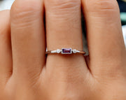 Elegance in Purple: Dainty Amethyst Baguette Ring - A Delicate February Birthstone Ring for Women