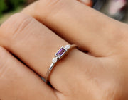 Elegance in Purple: Dainty Amethyst Baguette Ring - A Delicate February Birthstone Ring for Women