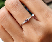 Elegance in Purple: Dainty Amethyst Baguette Ring - A Delicate February Birthstone Ring for Women