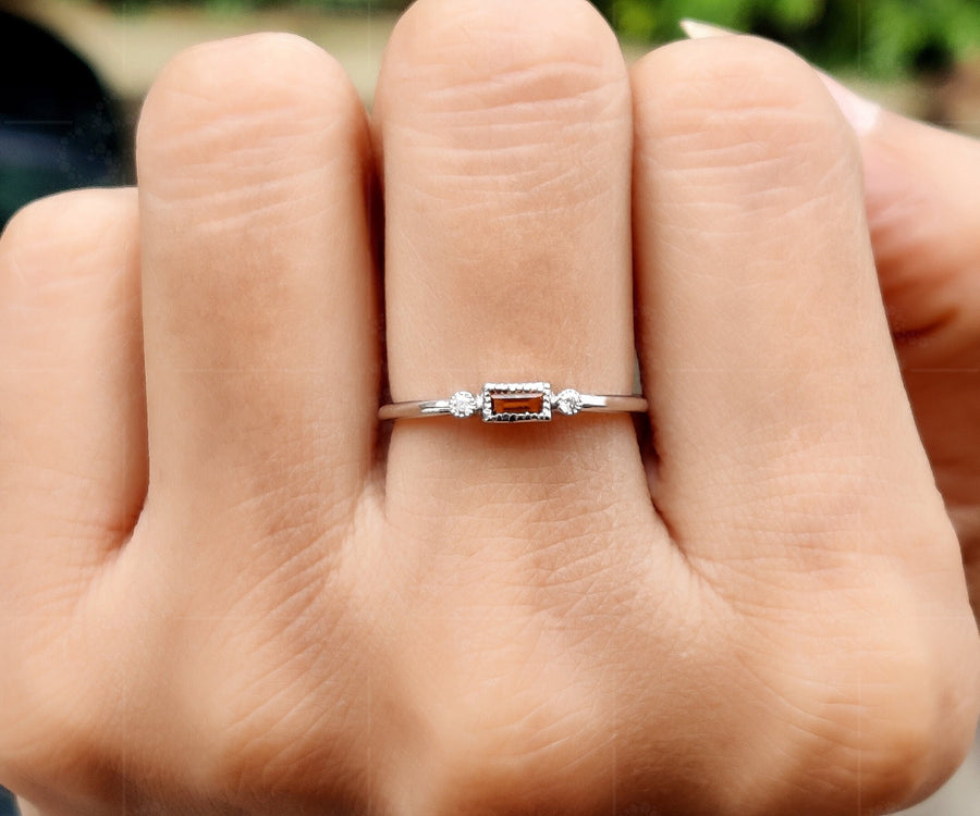 Personalized Citrine Birthstone Ring - Dainty November Birthstone Stackable Ring for Women