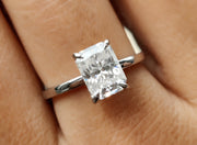 2 Ct Radiant Cut Moissanite Engagement Ring, Solitaire Radiant Cut Ring With Hidden Halo