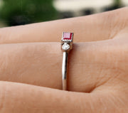 Stackable Ruby Baguette Ring - July Birthstone Minimalist Jewelry