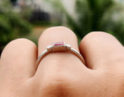 Stackable Ruby Baguette Ring - July Birthstone Minimalist Jewelry