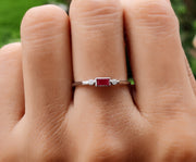 Stackable Ruby Baguette Ring - July Birthstone Minimalist Jewelry