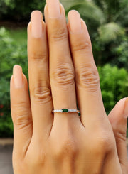 Elegant Dainty Stackable Birthstone Ring for Mom - Emerald Baguette Beauty - Minimalist Stacking Ring with May Birthstone, a Stunning Green Gemstone Ring