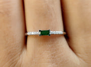 Elegant Dainty Stackable Birthstone Ring for Mom - Emerald Baguette Beauty - Minimalist Stacking Ring with May Birthstone, a Stunning Green Gemstone Ring