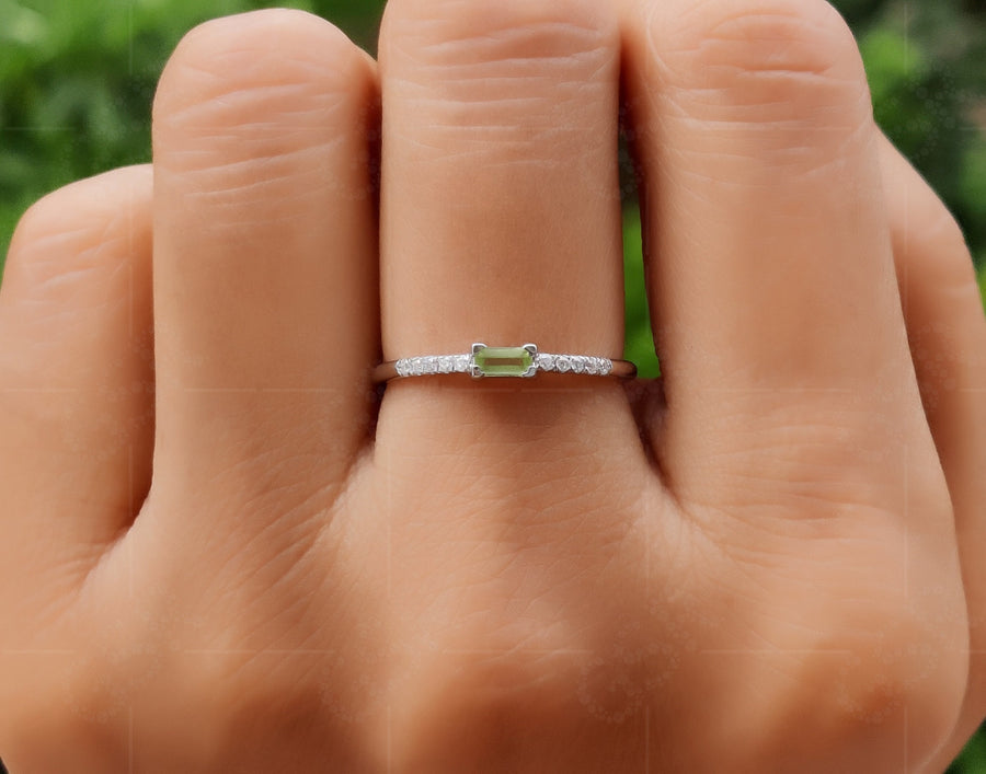 Dainty Peridot Stackable Rings for Women - August Birthstone Beauty