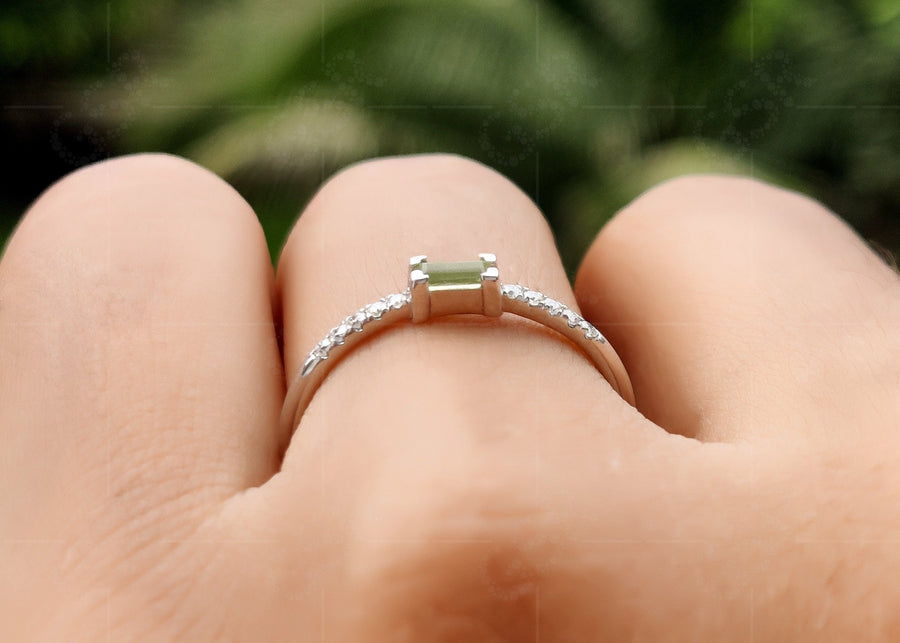 Dainty Peridot Stackable Rings for Women - August Birthstone Beauty