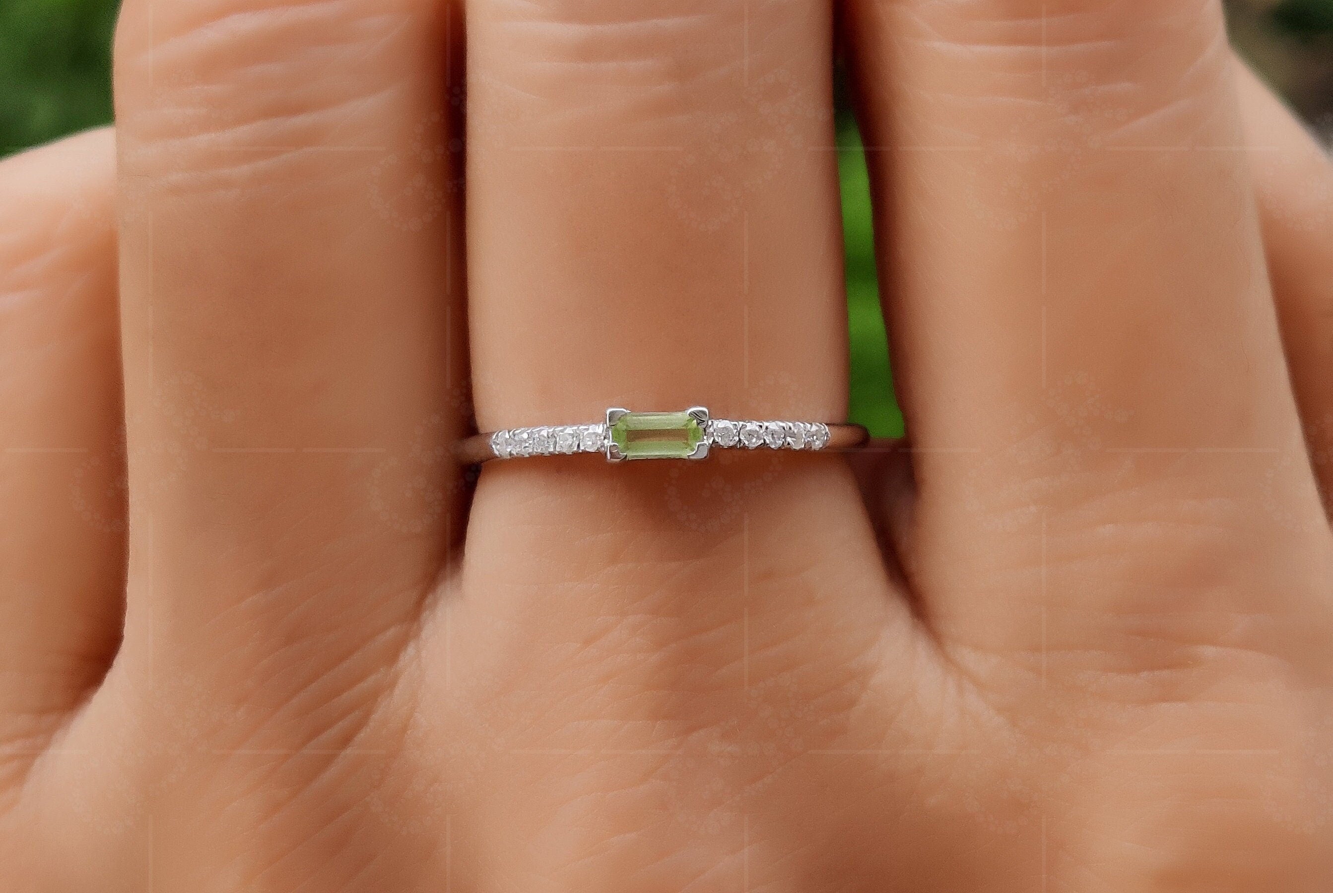 Dainty Peridot Stackable Rings for Women - August Birthstone Beauty