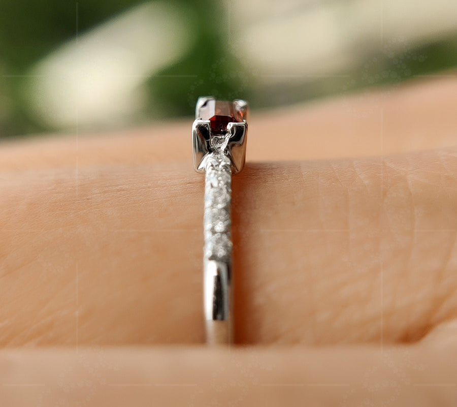 Elegant Dainty Garnet Baguette Ring - Stacking January Birthstone Beauty for Women - Minimalist Stackable Rings, Perfect Delicate Anniversary and Mom Ring