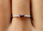 Elegant Dainty Garnet Baguette Ring - Stacking January Birthstone Beauty for Women - Minimalist Stackable Rings, Perfect Delicate Anniversary and Mom Ring