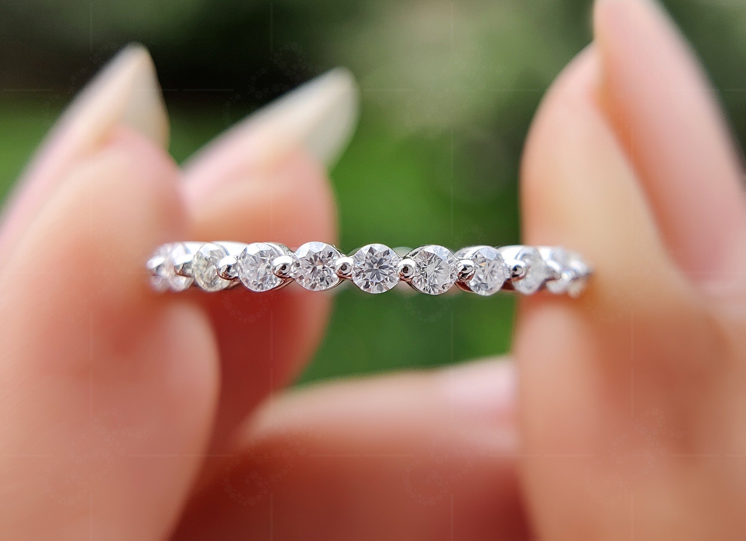 Elegant Bubble Diamond Wedding Bands for Women - Single Shared Prong Design with Floating Bubble Full Eternity Beauty - Lab Grown Diamond Stackable Rings