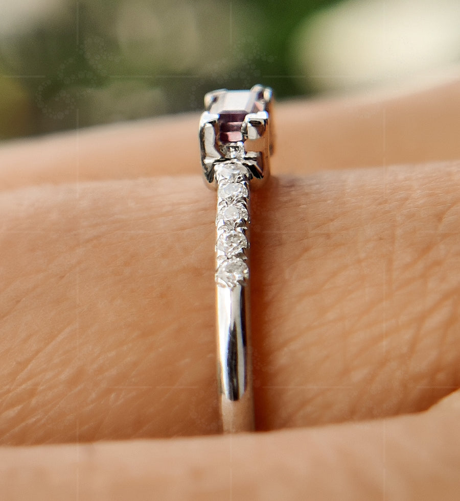 Elegant Alexandrite Baguette Ring - Perfect Stackable Birthstone Ring for Women - Dainty Stacking Beauty, Ideal for Minimalist Delicate Ring or Mothers Birthstone Ring