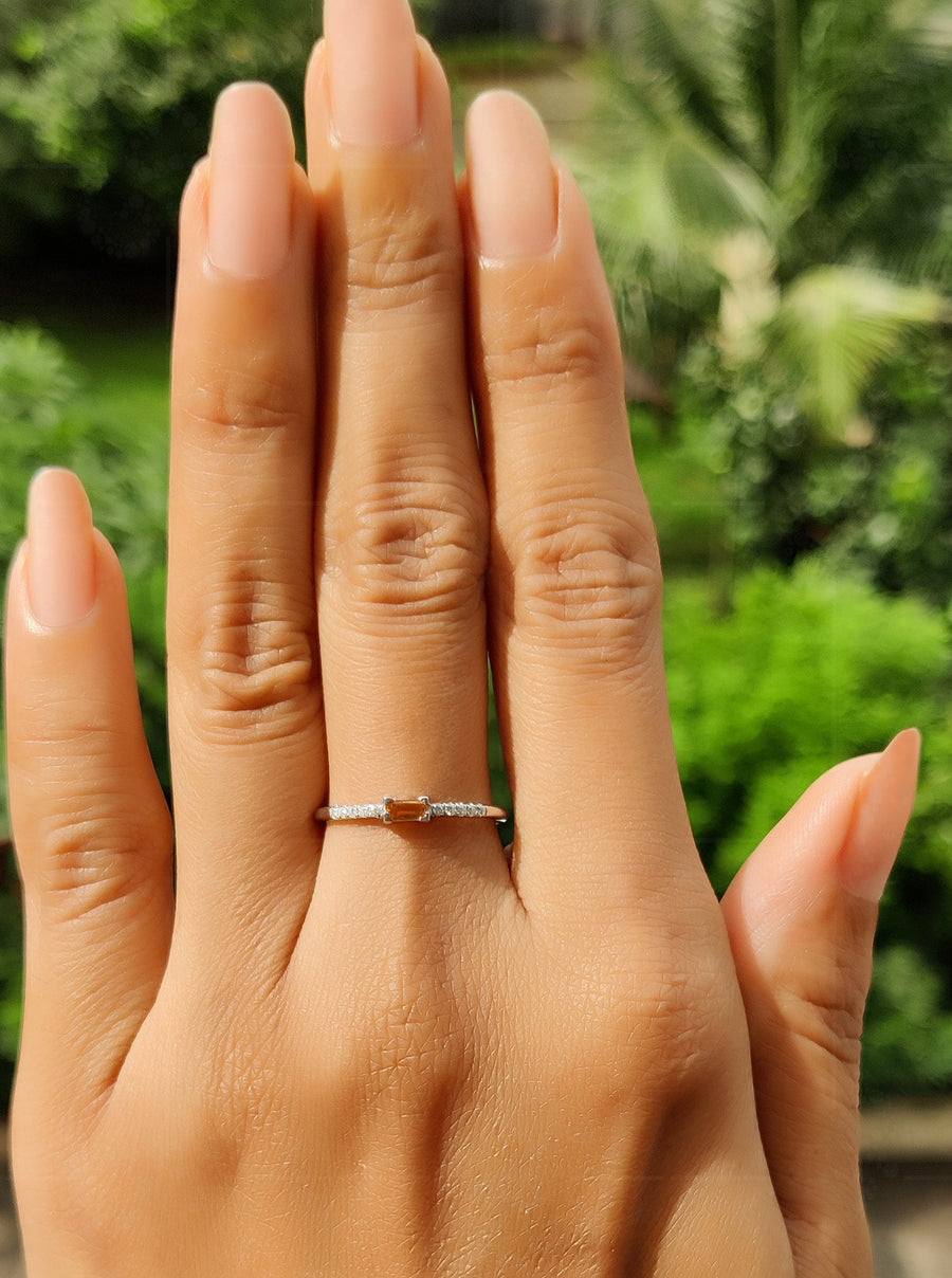 Elegant Citrine Baguette Ring - November Birthstone Beauty - Dainty Stacking Ring with Yellow Stone - Delicate Stackable Ring, Perfect for Moms