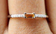 Elegant Citrine Baguette Ring - November Birthstone Beauty - Dainty Stacking Ring with Yellow Stone - Delicate Stackable Ring, Perfect for Moms