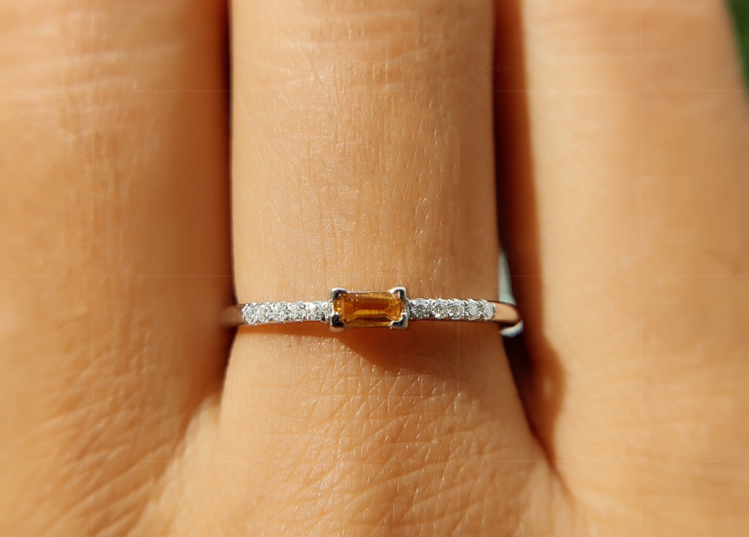 Elegant Citrine Baguette Ring - November Birthstone Beauty - Dainty Stacking Ring with Yellow Stone - Delicate Stackable Ring, Perfect for Moms