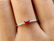 Elegant Horizontal Baguette Ruby Ring - Stylish Sideways Baguette Design - Dainty July Birthstone Beauty - Perfect Ruby Stacking Ring for Minimalist Stackable Rings Women