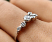 Elegant Moissanite Diamond Scatter Ring - Rubover Stone Bubble Ring with Bezel Set Rain Drop Design - Unique Multi Stone Cluster Minimalist Beauty