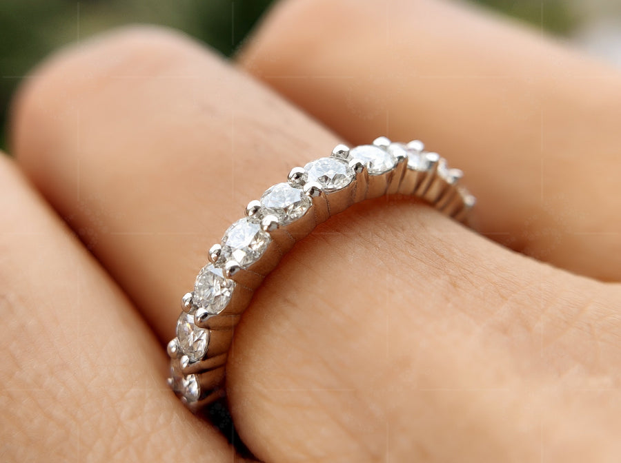 Elegant Round Moissanite Half Eternity Wedding Band for Women - Perfect Moissanite Stackable Rings and Bridal Stacking Matching Band - Classic Anniversary Beauty