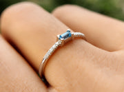 Elegant Swiss Blue Topaz Baguette Ring - December Birthstone Stacking Ring, a Dainty Minimalist Beauty - Delicate Gold Stackable Ring for Women