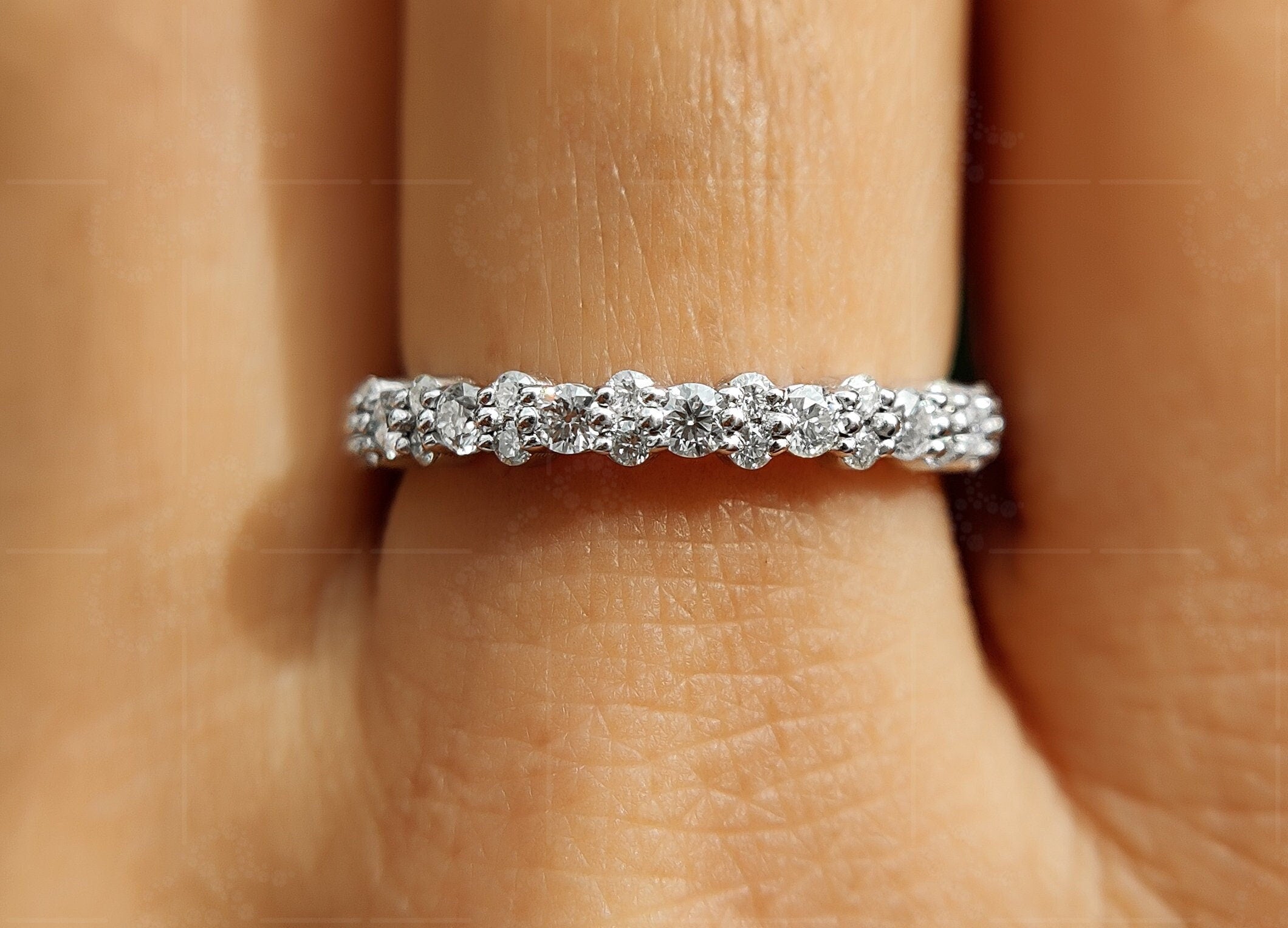 Elegant Moissanite Wedding Bands for Women - Alternating Round Moissanite Full Eternity Beauty - Perfect Stackable Rings, Bridal Matching Band, or Promise Ring