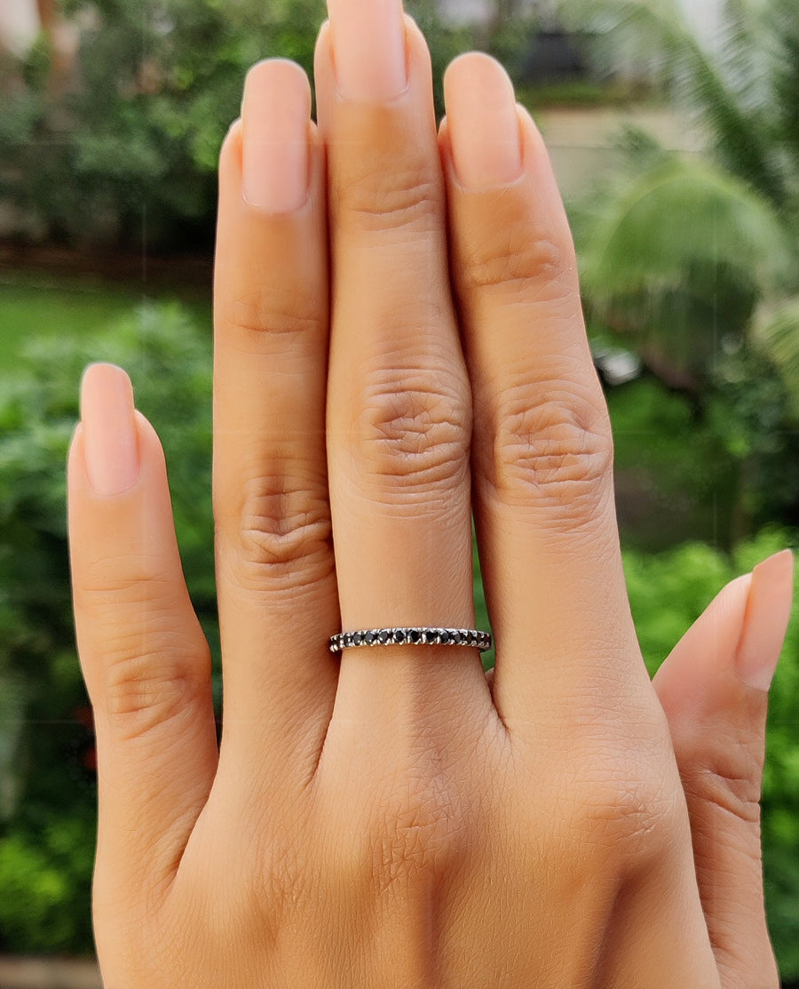 Elegant Black Moissanite Wedding Band for Women - 2mm Pave Full Eternity Beauty - Matching Stackable Rings, Perfect Black Stone Anniversary Band and Stacking Ring