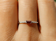 Elegant Dainty Garnet Baguette Ring - Stacking January Birthstone Beauty for Women - Minimalist Stackable Rings, Perfect Delicate Anniversary and Mom Ring