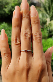 Elegant Dainty Garnet Baguette Ring - Stacking January Birthstone Beauty for Women - Minimalist Stackable Rings, Perfect Delicate Anniversary and Mom Ring