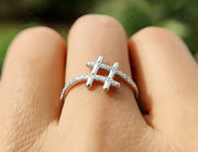 Chic Hashtag Sign Ring - Special Symbol Minimalist Beauty with Unique Pave Moissanite - Ideal Dainty Anniversary and Everyday Ring