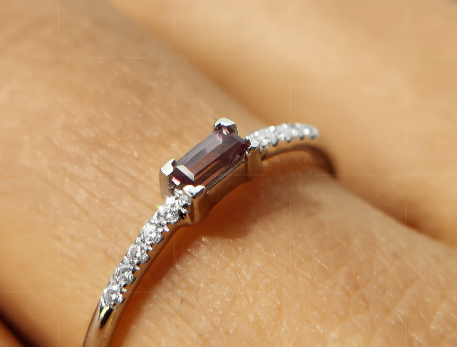 Elegant Alexandrite Baguette Ring - Perfect Stackable Birthstone Ring for Women - Dainty Stacking Beauty, Ideal for Minimalist Delicate Ring or Mothers Birthstone Ring