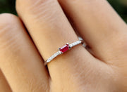 Elegant Horizontal Baguette Ruby Ring - Stylish Sideways Baguette Design - Dainty July Birthstone Beauty - Perfect Ruby Stacking Ring for Minimalist Stackable Rings Women