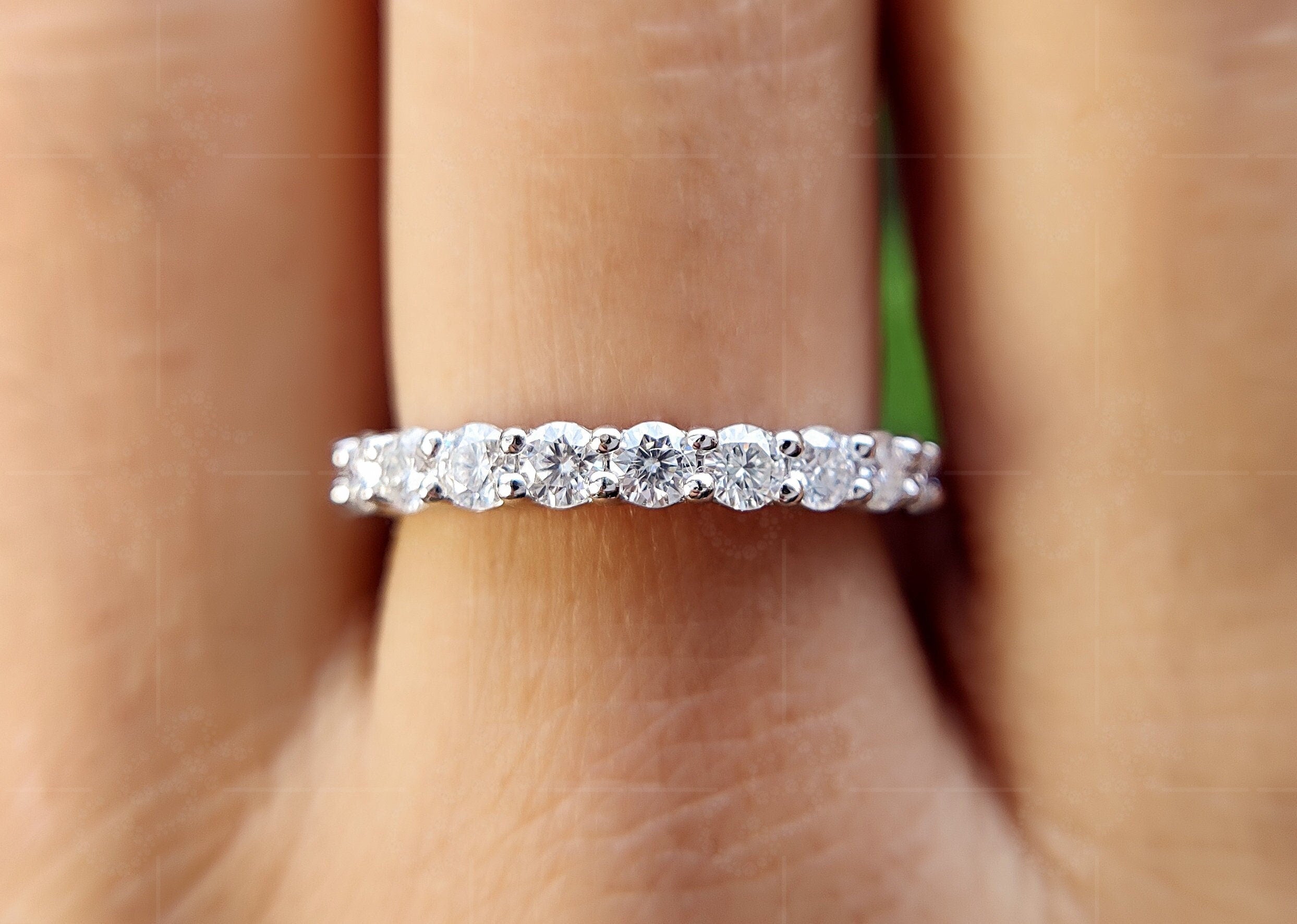 Elegant Round Moissanite Half Eternity Wedding Band for Women - Perfect Moissanite Stackable Rings and Bridal Stacking Matching Band - Classic Anniversary Beauty