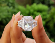 Large Radiant Cut Simulated Diamond Ring, Big 3 Stone Engagement Ring, Celebrity Replica Rings, Cocktail Statement Ring, Trilogy Ring