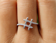 Chic Hashtag Sign Ring - Special Symbol Minimalist Beauty with Unique Pave Moissanite - Ideal Dainty Anniversary and Everyday Ring