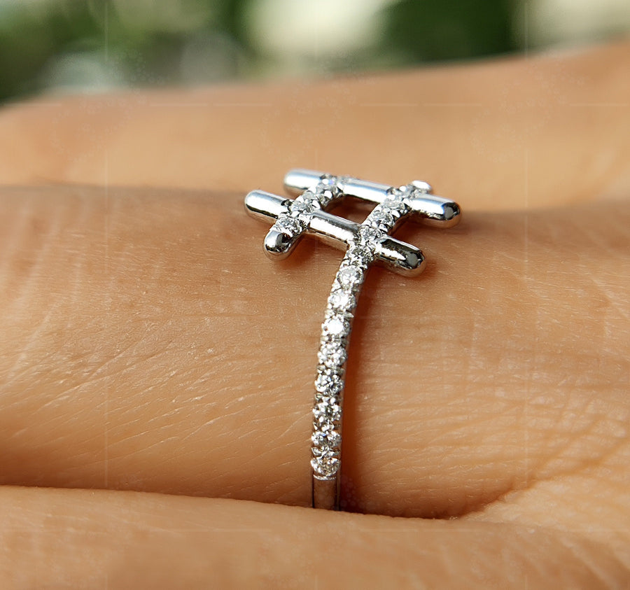 Chic Hashtag Sign Ring - Special Symbol Minimalist Beauty with Unique Pave Moissanite - Ideal Dainty Anniversary and Everyday Ring